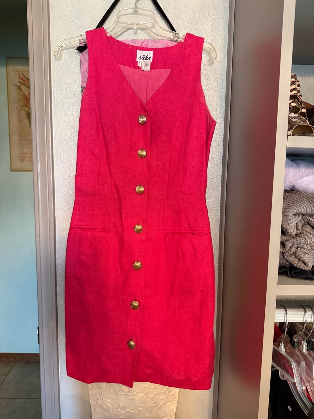 The Sake Pink Sleeveless Button-Front Sheath Dress
